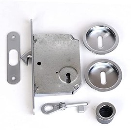 bricoleva.it Sliding Door Lock Set Round Rosette with Key Handle with Lock for Sliding Door (Color Shiny Chrome)