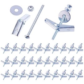 Swpeet - Kit de 120 piezas, 30 juegos de tornillos de mariposa de 1/8 pulgada y tuerca de mariposa con tuercas hexagonales, arandelas, kit surtido de tornillos de mariposa, anclajes de mariposa para