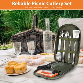 8Pcs Camping Cutlery Set,Portable Camping Cooking Utensils Set,Outdoor Camping Kitchen Utensils Organizer Kit for Travel, Picnics, RVs, BBQs, Hiking