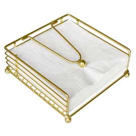 Napkin Holder for Table, Flat Napkin Holder with Weighted Arm, Square Paper Napkin Holders, Elegant Rustic Iron Metal, Modern Napkin Holder for Kitchen, Restaurant, Farmhouse, Dinner, Outdoor, Gold