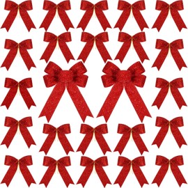 WILLBOND Pack of 24 Christmas Ribbon Bow Sparkle Bow Christmas Tree Arches Party Decoration Christmas Decor Wreath Ornaments (Red)