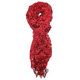 Ted and Jack - Luxe Bedazzled Sequin and Sparkle Scarf (Red Paisley)
