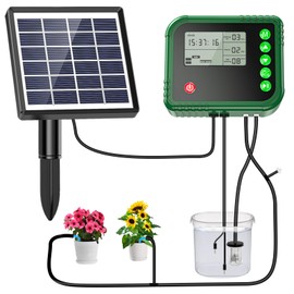 Lewisia Solar Automatic Drip Irrigation Kit with Timer and Water Sensor for 15 Potted Plants Self Watering System DIY Plant Waterer Auto-Irrigation Set for Garden Raised Beds Patio Greenhouse