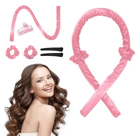 Rizador Pelo Sin Calor,Rizador Sin Calor para Cabello con bandas de goma blandas, Rizadores de Pelo de Seda con Horquillas , Cinta para Rizar Sin Calor para Dormir, Varilla Para Rizar Sin Calo Herramientas de Peinado para Cabello Largo y Medi-Rosa