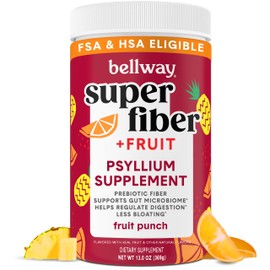 Bellway Super Fiber Powder + Fruit, Sugar Free Organic Psyllium Husk Powder Fiber Supplement for Regularity, Bloating Relief & Digestive Health, Plant-Based, Fruit Punch (50 Servings)