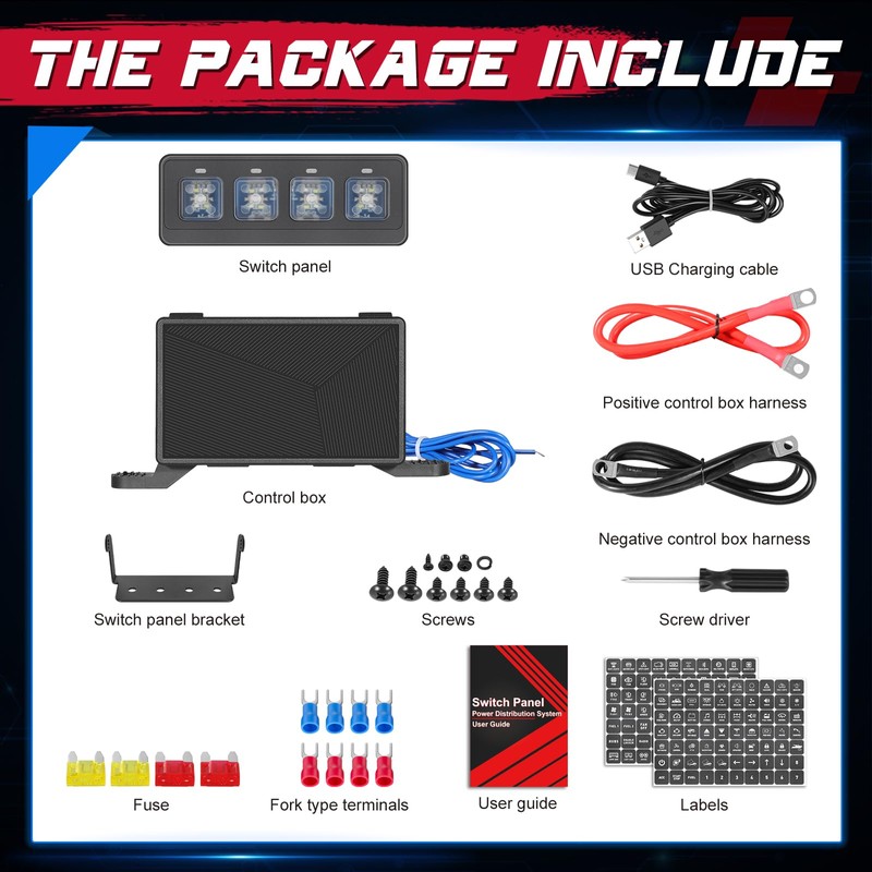 OFFROADTOWN 4 Gang Switch Panel Wireless Remote Control 4 Light