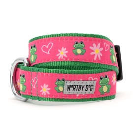 The Worthy Dog Ribbit Stylish & Durable Nylon Dog Collars, Adjustable Strong Buckle - Large, Green