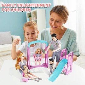 Family Dolls Set of 6 People with Pregnant Mom Dad 3 Kids and Baby Boy in Mommy's Tummy, Doll Playsets and Accessories for 3-12 Years Old Toddlers Gift(Update)