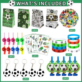 Football Party Bag Fillers for Kids Party Favour 122 Pcs Soccer Party Bag Stuffers with Goodie Bags Sticker Tattoo Stickers Bulk Toy etc Football Party Supplies for Birthday Party Return Present