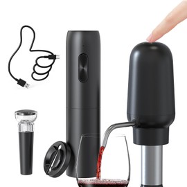 KIEKRO Electric Wine Bottle Openers and Aerator Set, Rechargeable Wine Aerator Pourer, Vacuum Wine Stopper and Foil Cutter, Gift Set for Wine Lovers, Black