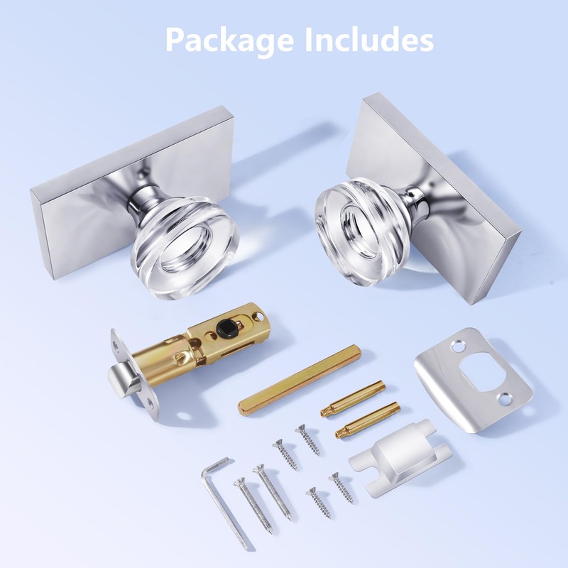 Newlaking Crystal Glass Passage Door Knob - Polished Chrome Interior