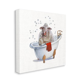 Stupell Industries Shaggy Sheep in Bubble Bath Playful Farm Animal, Designed by Donna Brooks Canvas Wall Art, 36 x 36, Red