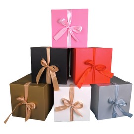 GP SUP 6 Pcs Christmas Gift Box with Ribbons and Lids,Finished Size:6”×6”×6” Store Gift Box(Multicolor,Pack of 6)