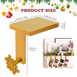 Anrgterg 4 PCS Christmas Stocking Holders, Snowflake Stocking Holders for Mantle, Heavy Duty Xmas Stocking Hooks with Protective Pads for Fireplace Mantle Christmas Party Decoration Glod
