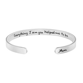 JoycuFF Birthday Gifts for Mom Christmas Gift for Mother Mom Mama Mum Mommy Gratitude Bracelet Present Encouragement Cuff Bangle Engraved Everything I am You Helped me to be