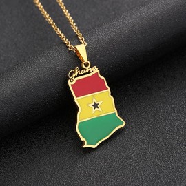 XIAFH Retro Africa Ghana Map Pendant Necklace for Women Girls Stainless Steel Adjustable Central African Ghana Map Necklace Geomertic Jewellery Gifts for Women Girlfriend (gold)