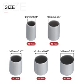 sourcing map 50pcs Round Rubber End Caps Protective Caps 6mm 9mm 12mm 16mm 19mm Grey Vinyl Cover Screw Thread Protectors Assortment