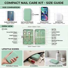 Barpre Manicure Set Professional - 10 Piece Stainless Steel Nail Clippers Kit & Pedicure Tools, Grooming Kit for Men & Women, Sharp Nail Cutter with Luxury Green Travel Leather Case