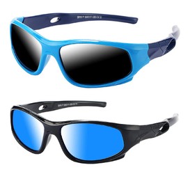 Pro Acme TR90 Unbreakable Polarized Sports Sunglasses for Kids Boys and Girls Children Youth Sunglasses for Age 3-12 (Baby Blue + Black Frame|Blue Mirrored lens)