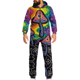 Coloranimal Hippie Mushroom Jumpsuit with Pocket for Adult Colorful Tie Dye Mushroom Onesie Pajama One-Piece Active Novelty Tracksuit for Women and Men