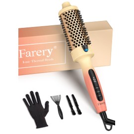 Farery 1.77-Inch Thermal Brush - Ceramic Ionic Heated Round Brush for 90's Full-Bodied Style, Volumizing, Smooth Hair & Natural Curls, Dual MCH Heating, Digital Display, 9 Temperature, Dual Voltage