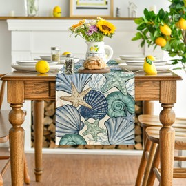 Artoid Mode Starfish Oceans Shells Coral Summer Table Runner, Seasonal Kitchen Dining Table Decoration, Indoor, Holiday, Party Decor, 40 x 180 cm