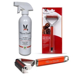 Warren London 10-in-1 Dog Spray & Rake Brush Combo | Detangles, Softens & Reduces Shedding | 16oz After Bath Spray + Dematting Rake | $40 Value – Now $29.99