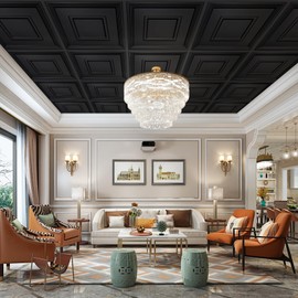 STICKGOO Black Drop Ceiling Tile 2ft x 2ft, Ceiling Panel High-Grade PVC Coverings 24 x 24in - 12 Pack Cover 48 Sq. Ft