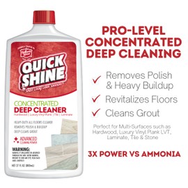 Quick Shine Multi Surface Deep Floor Cleaner and Wax Remover 27Fl oz,(Pack of 2) Removes Wax Build-Up,Revitalizes Floors &Cleans Grout,Use on Hardwood, Laminate, LVT,Tile and Stone,Pro-Level Cleaning