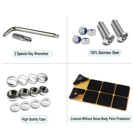 Anti Theft License Plate Screws- Stainless Steel Bolts Fasteners Kits for Car Tag Frame Holder, Tamper Resistant Mounting Hardware,1/4"(M6) Security Screw Set,Rust Proof,Chrome Screw Caps Cover