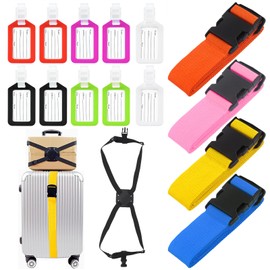 Rustark Pack of 15 Colourful Luggage Strap Suitcase Strap with Luggage Tag Highly Elastic Suitcase Set Adjustable Luggage Strap 4 Colours Long LofferStraps Luggage Strap Elasticity Suitcase Tag for