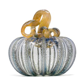 Luke Adams Glass | 5" Squat Glass Pumpkin | Handmade Table Top Home Décor | Outdoor Collectible Sculpture (Happily Ever After)