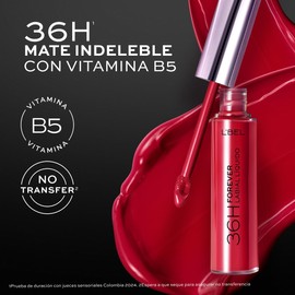 L'BEL - Labial Líquido Mate Forever 36H No Transfer, Alta Cobertura, con Vitamina B5 7 g Color Mate Indeleble de Larga Duración (Deep Rouge)