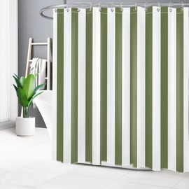 LB Sage Green and White Striped Fabric Shower Curtain for Bathroom with 12 Hooks, Vertical Stripe Shower Curtains for Bathroom, Modern Farmhouse Geometric Bathroom Shower Curtains, 72x72 Inch