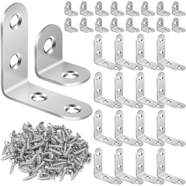 MAPVOLUT 32 pieces angle connectors, angle metal 90 degrees, 40 x 40 mm and 20 x 20 mm with 100 screws, stainless steel metal angle L brackets, for furniture, chair, table, window, angle bracket