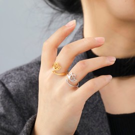 Trendy Blossom Lotus Flower Ring For Women Om Aum Ohm Symbol Yoga Meditation Promise Lotus Adjustable Ring Chakra Inspirational Jewelry Girl (Om Lotus gold)