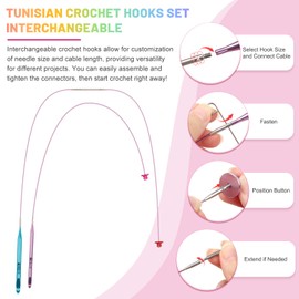 Aeelike Tunisian Crochet Hooks Set Interchangeable, Aluminium Tunisian Crochet Hooks with Cables, 12 Sizes 3mm-10mm Extra Long Interchangeable Crochet Needles for Afghan Blankets, Tunisian Crochet Set