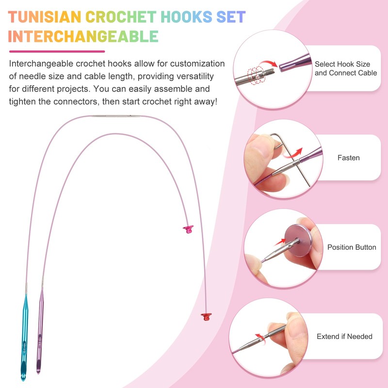 Aeelike Tunisian Crochet Hooks Set Interchangeable, Aluminium Tunisian Crochet Hooks