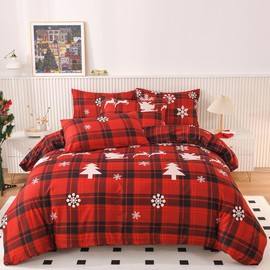 ZIQINPSQ Christmas Duvet Cover Set Christmas Deer Duvet Cover Comforter Cover Bedding Set for New Year Holidy Xmas Gifts (Christmas Plaid, Double)