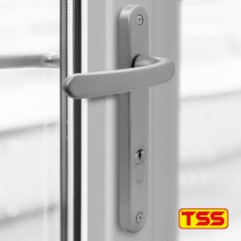 TSS Silver UPVC Door Handle Pair Set, Sprung, 92mm PZ (Centres), Lever Lever, 203mm Screw To Screw (screw centres), Backplate 232mm x 32mm - Replacement PVC Door Handle in Silver, Suits Everest/Asgard