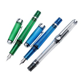 Lanxivi Set of 3 Piston Vaccum Fountain Pen Fine Nib, 013 Series (Blue, Green and Clear Transparent) by Paili
