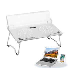 COOSKIN Lightweight Ventilated Laptop Desk Stand with Adjustable Phone Stand Holder Foldable & Portable Riser Compatible 13-17 inch Notebook Base Holder (White)