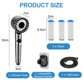 Duschkopf mit Schlauch, LIUCONGBD Hochdruck Wassersparend Handbrause mit 3+1 Strahlarten, Massage-Dusche mit 1.5M Schlauch & 2 Filtern und 1 Halterung Ohne Bohren