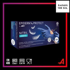 AMPri Nitrile Gloves, Low Derma, Metal Blue, Pack of 100/Box, Size S, Powder-Free, EpidermProtect by Med-Comfort: Nitrile Disposable Gloves, Disposable Gloves in Sizes XS, S, M, L, XL