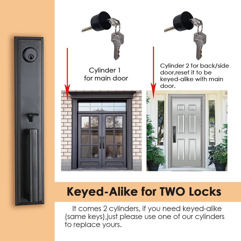 NEWBANG HARDWARE Keyed Door Handleset for Exterior Front Door Aged