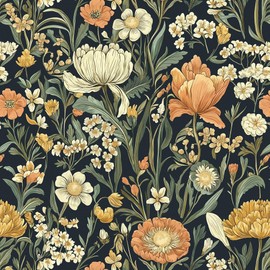 Safiyya Floral Peel and Stick Wallpaper Boho Contact Paper Peel and Stick 17.3"x 78.7" Black Wall Paper Self Adhesive Wildflower Farmhouse Removable Wallpaper for Bedroom Bathroom Vinyl Roll