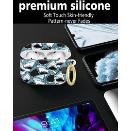 Compatible with AirPod Pro 2nd/1st Generation Case Cover with Key Chain,Full Protective Shockproof Wireless Headphone Case for Airpod Pro 2023/2022/2019(Angry Shark)