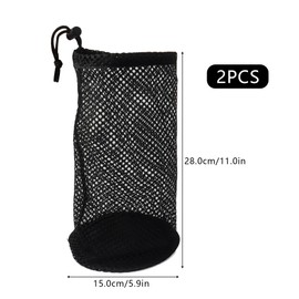 Klmnop 2Pcs Golf Ball Bag, Nylon Mesh Golf Ball Pouch Holds 48-56 Balls, Golf Balls Tee Pouch with Drawstring Storage Bag(Black)
