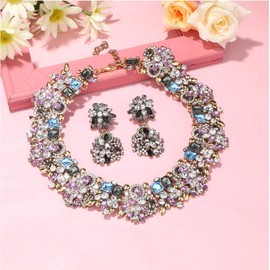 Drperfect Bib Statement Necklace for Women Chunky Choker Necklace and Earrings Set Rhinestone Vintage Fashion Necklace Costume Jewelry