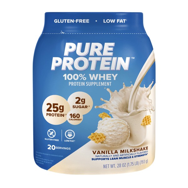 Pure Protein Powder, Whey, High Protein, Low Sugar, Gluten Free, Vanilla Cream, 1.75 lbs